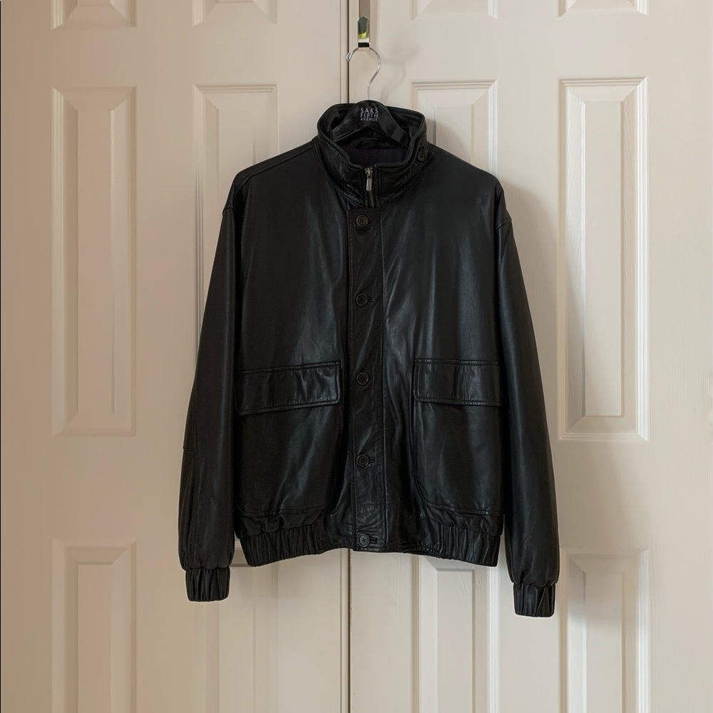Coach Men’s Black Leather Bomber Jacket in Med
